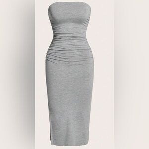 Strapless Gray Ruched Tube Dress XS